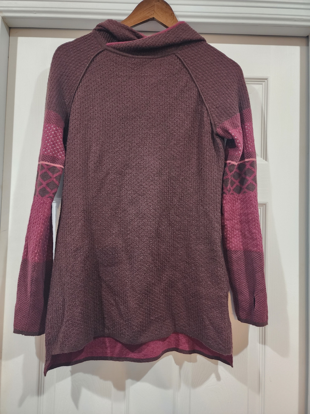 Krimson Klover Plum Hooded Tunic Sweater with Berry Sleeve Accents